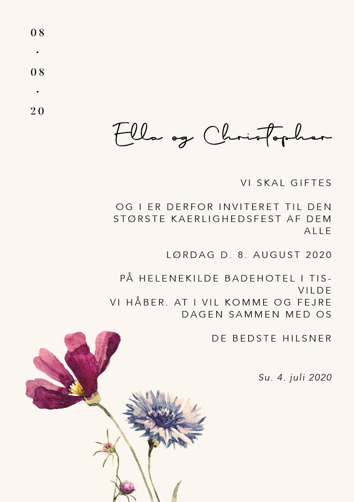 Invitationer - Ella & Christopher Creme Bryllupsinvitation